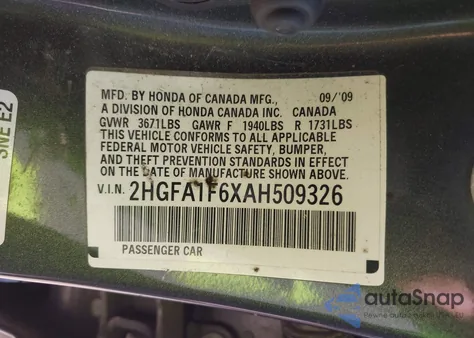 2010 Honda Civic Lx-S from USA, damaged, VIN 2HGFA1F6XAH509326